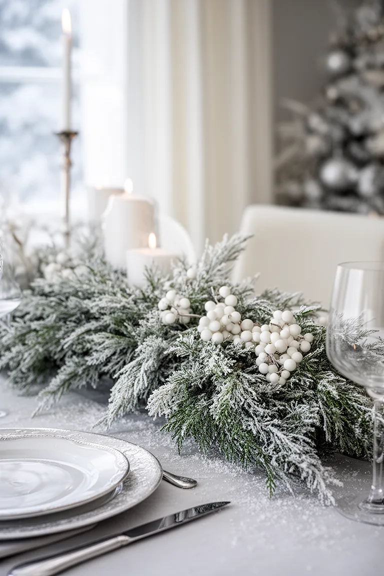 Snow-dusted winter tablescape idea 5