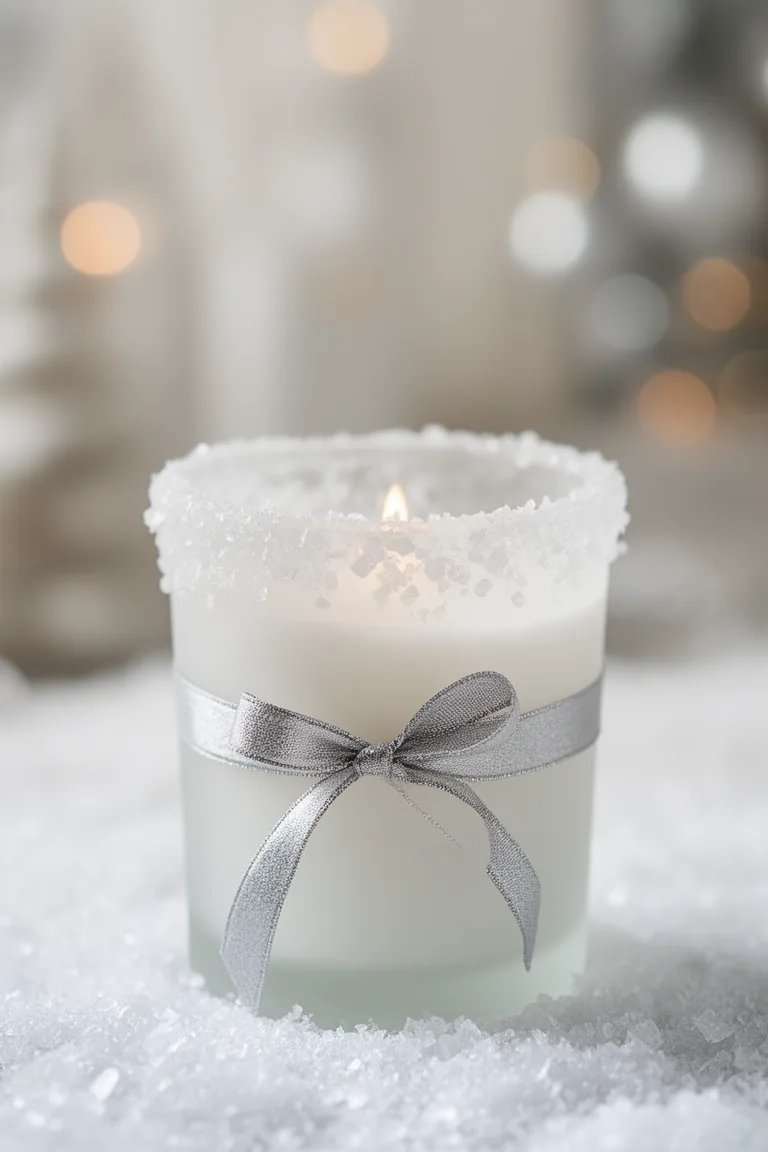 Snowy candle jar winter decor idea 4
