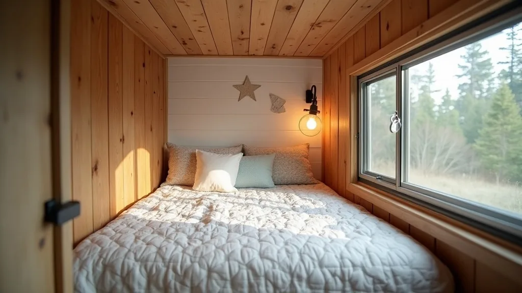 Shiplap accent wall behind a camper bed