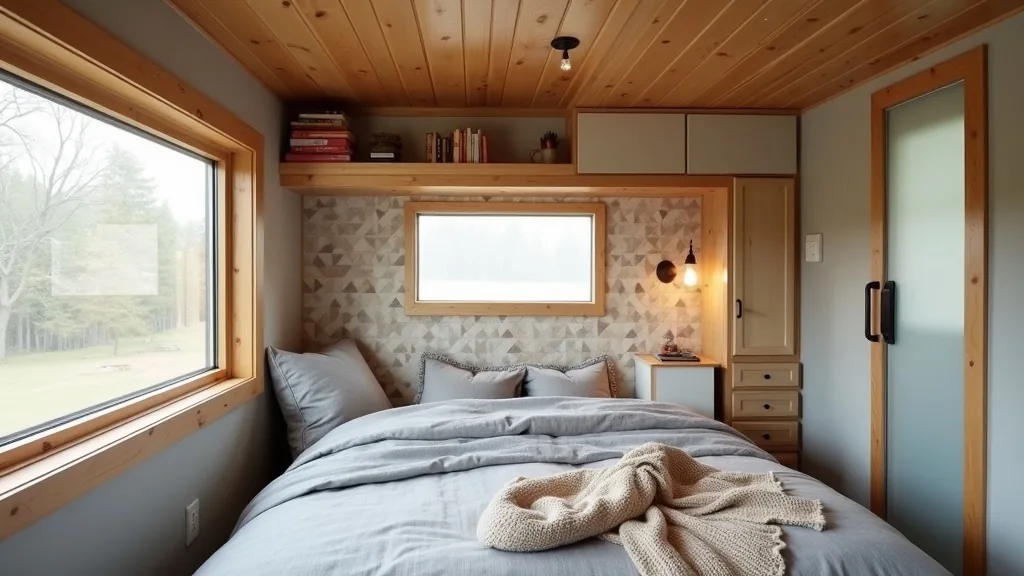Geometric accent wall in a camper lounge