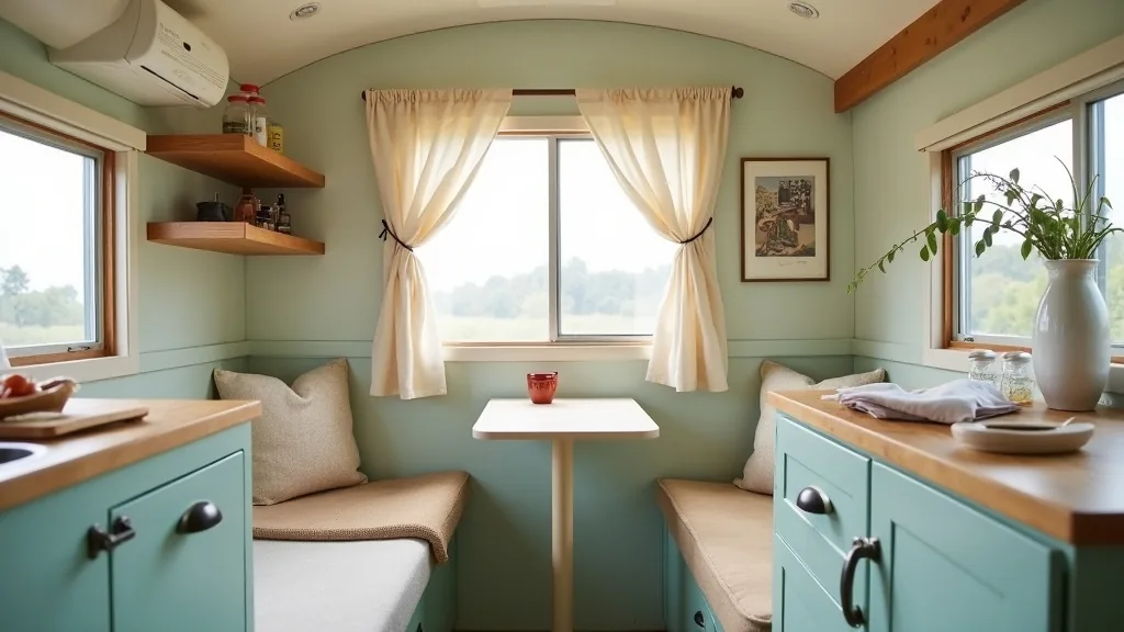 Camper interior painted in soft white