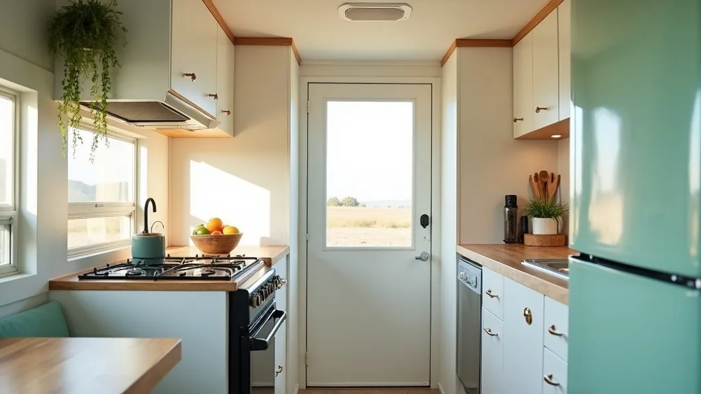 Sage-toned camper kitchen walls