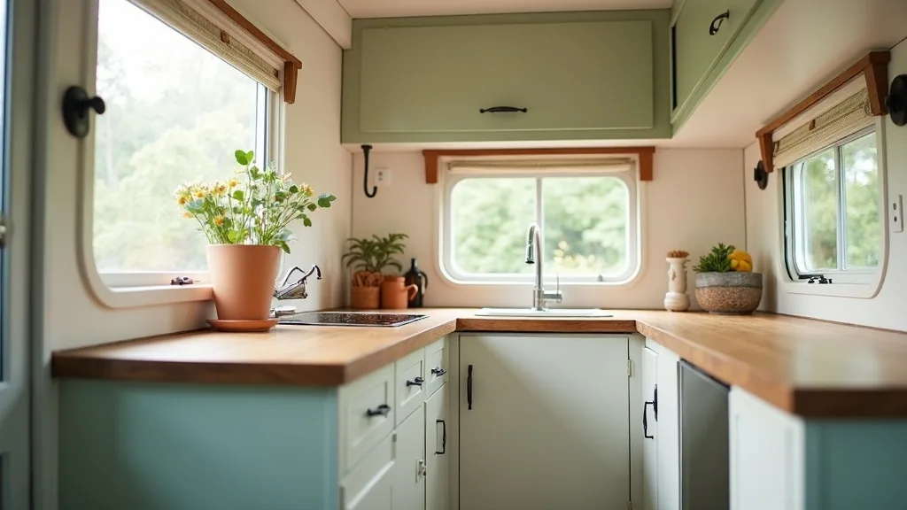 Modern white and wood camper interior