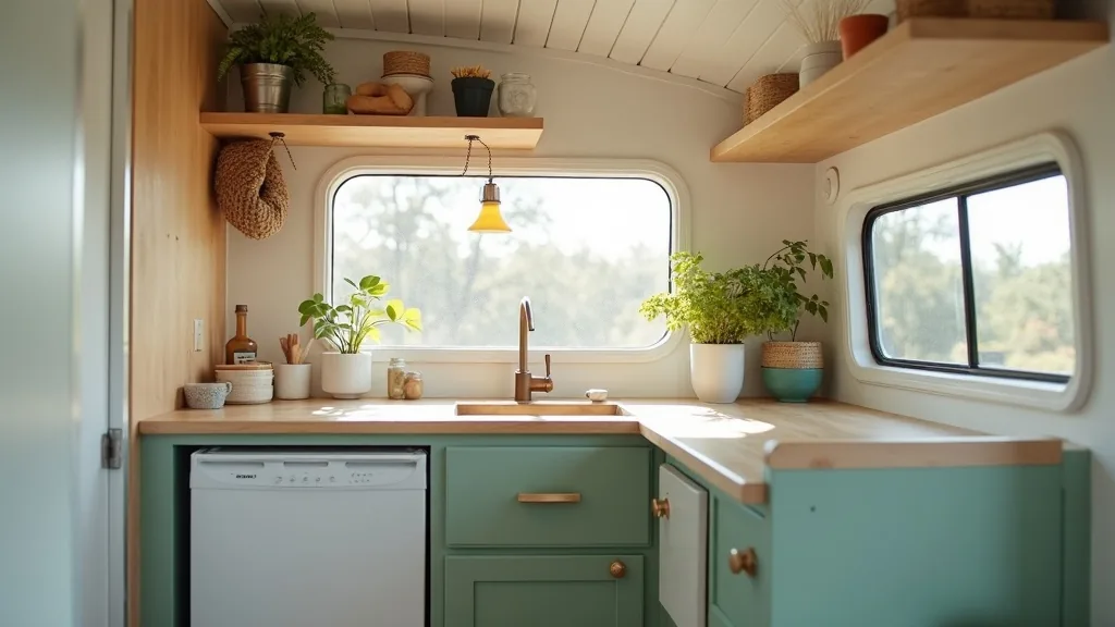 Freshly painted light camper bedroom nook