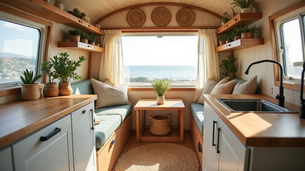 Butcher-block countertop in an RV kitchen