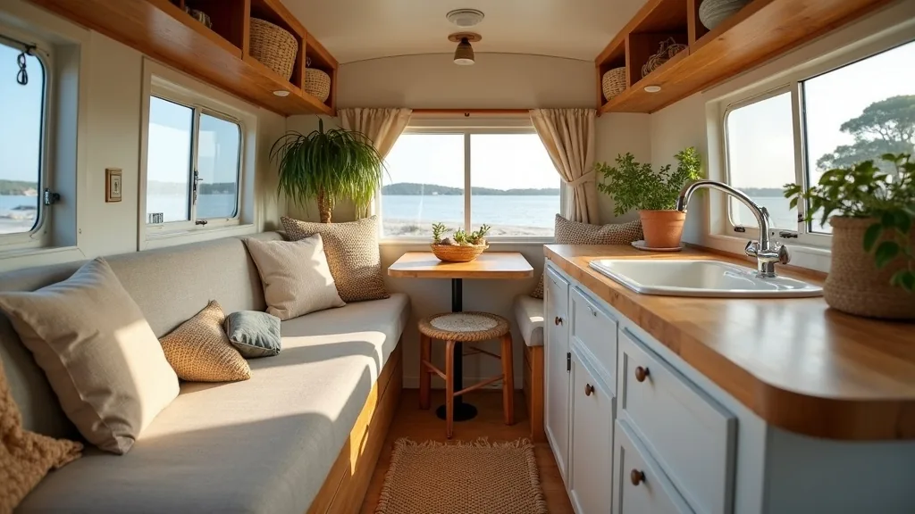 Natural wood accents in a camper interior