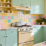 Retro kitchen with a bold pastel tile backsplash