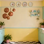 Retro kitchen wall styled with vintage decor
