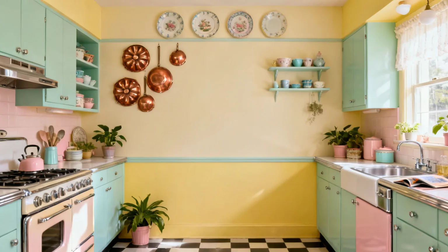 Retro kitchen wall styled with vintage decor