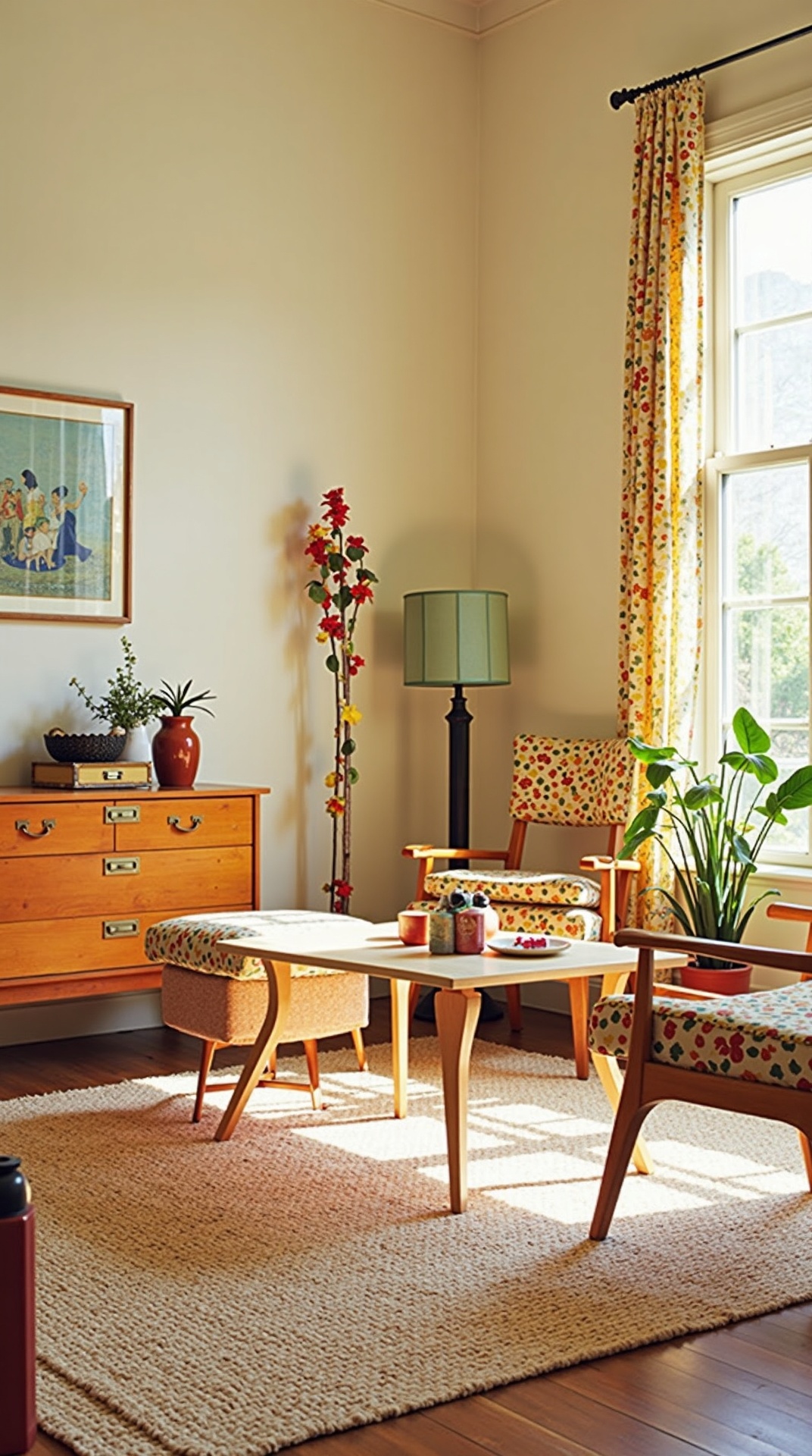 Eclectic summer living room mixing vintage and modern pieces, photo 2 of 5