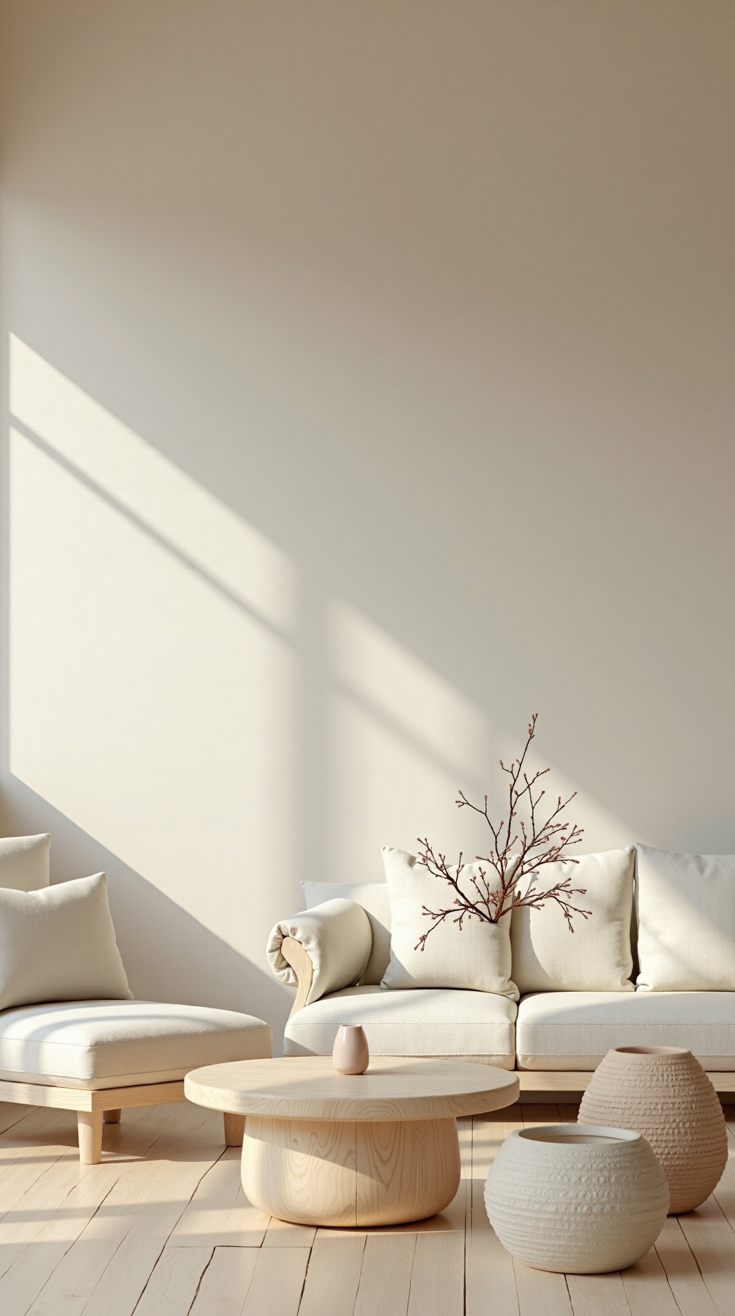 Japandi calm living room with bleached wood and linen, photo 4 of 5