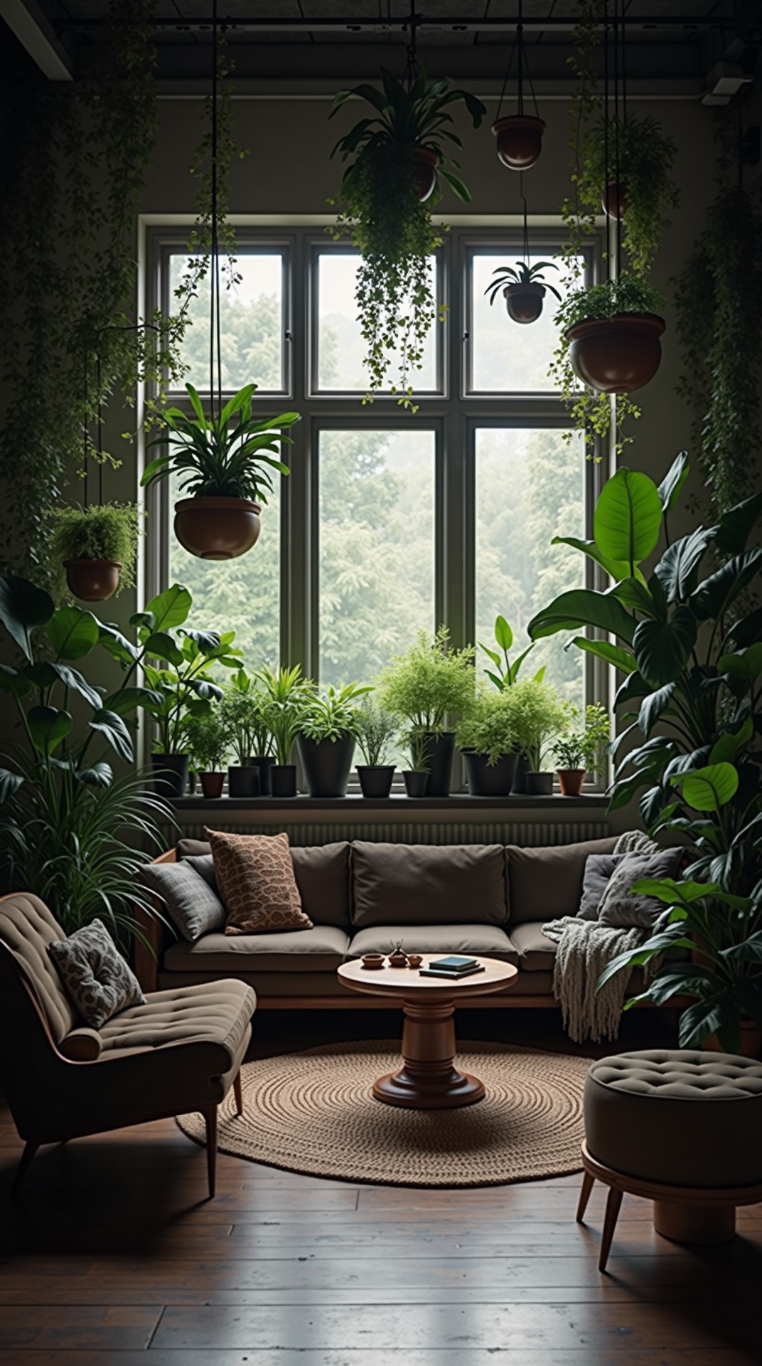 Urban jungle living room with abundant indoor plants, photo 5 of 5