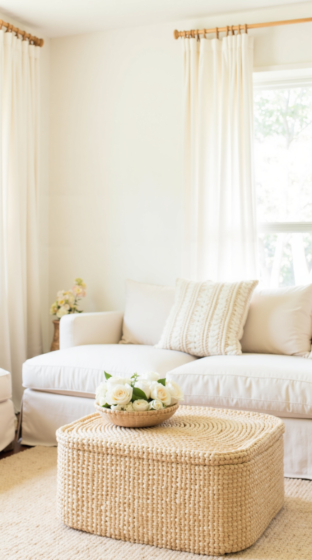 Coastal-inspired summer living room with light fabrics and natural daylight, photo 2 of 5