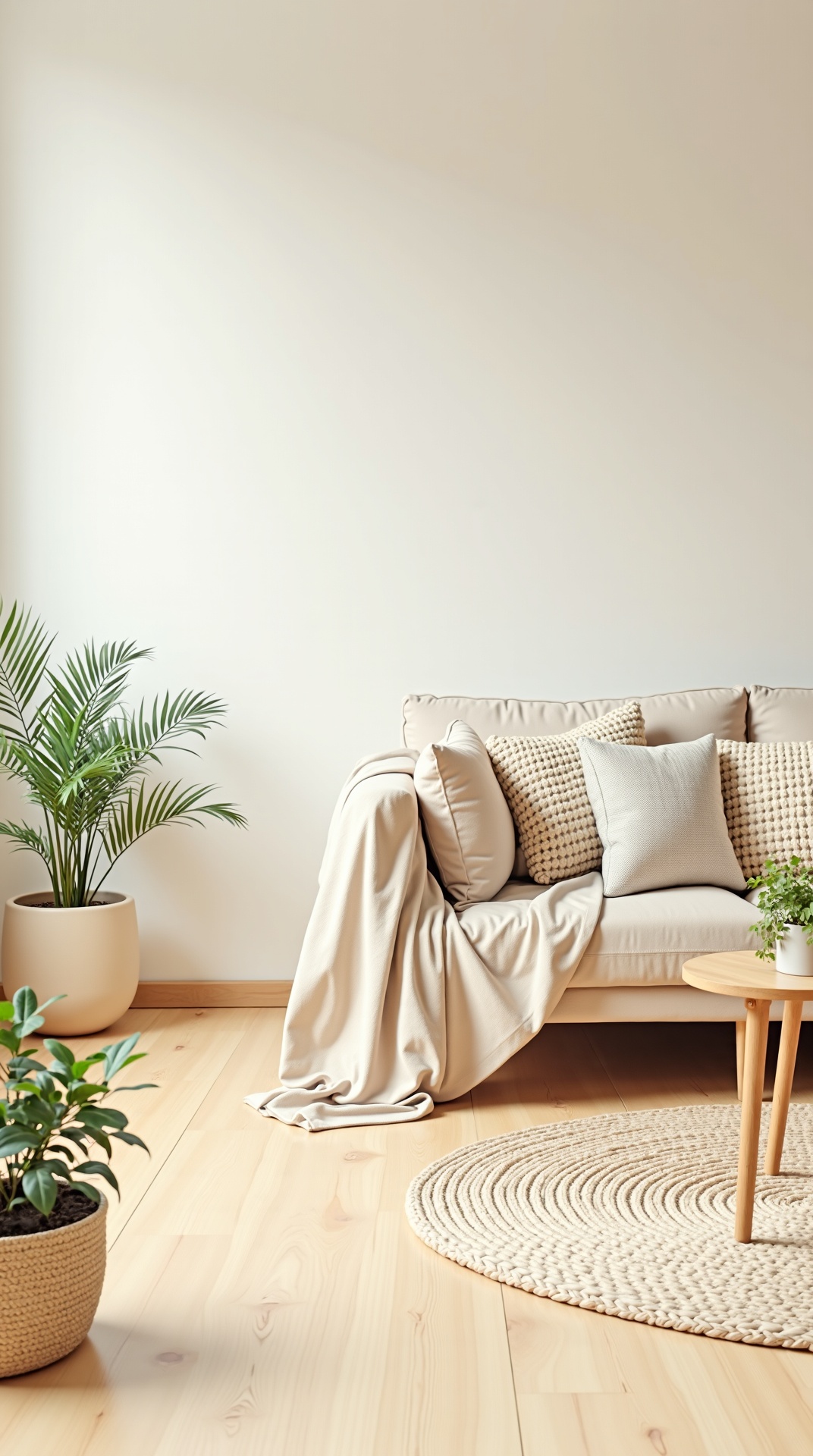Summer living room layered with rattan, cane and linen textures, photo 3 of 5