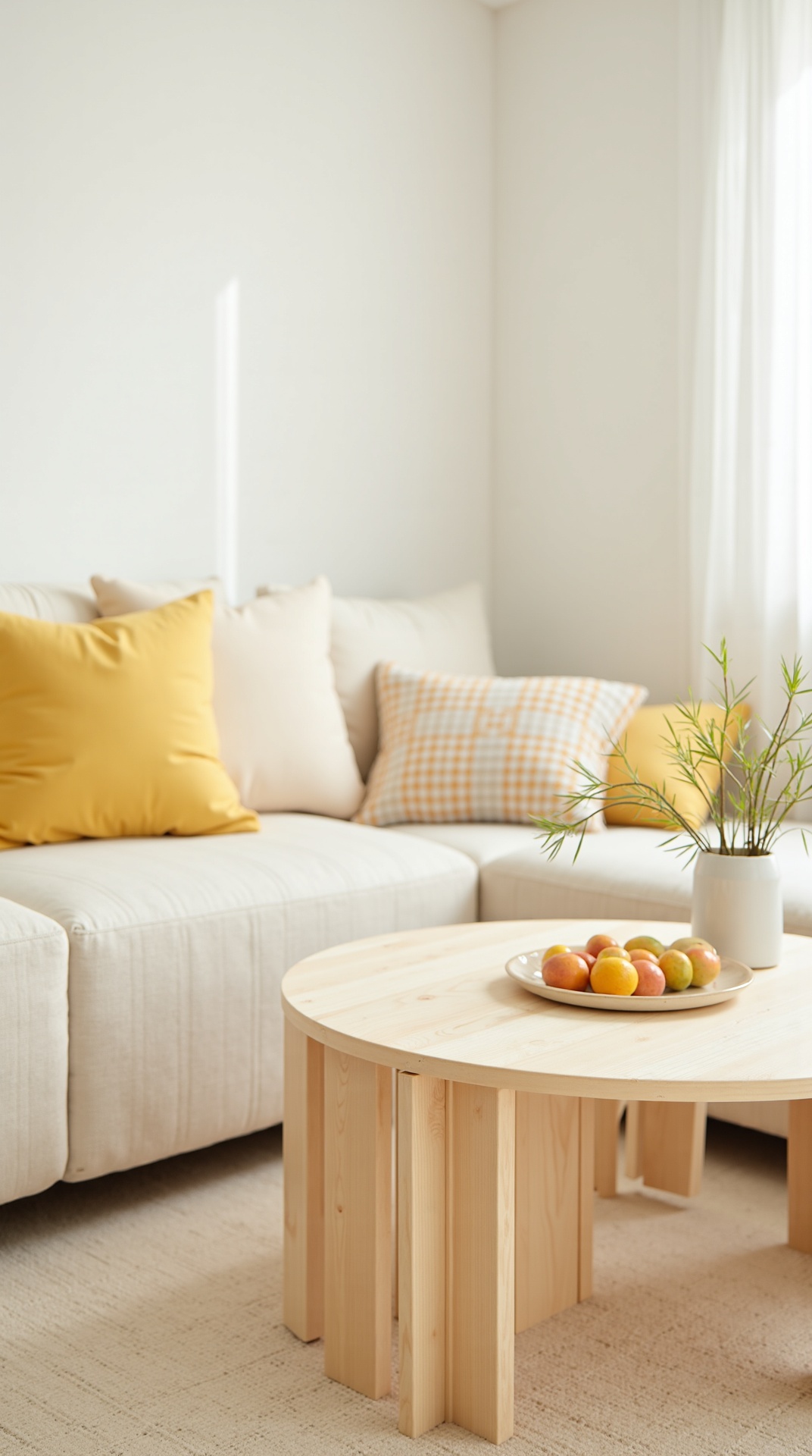 Bright summer living room corner with citrus color and greenery, photo 4 of 5