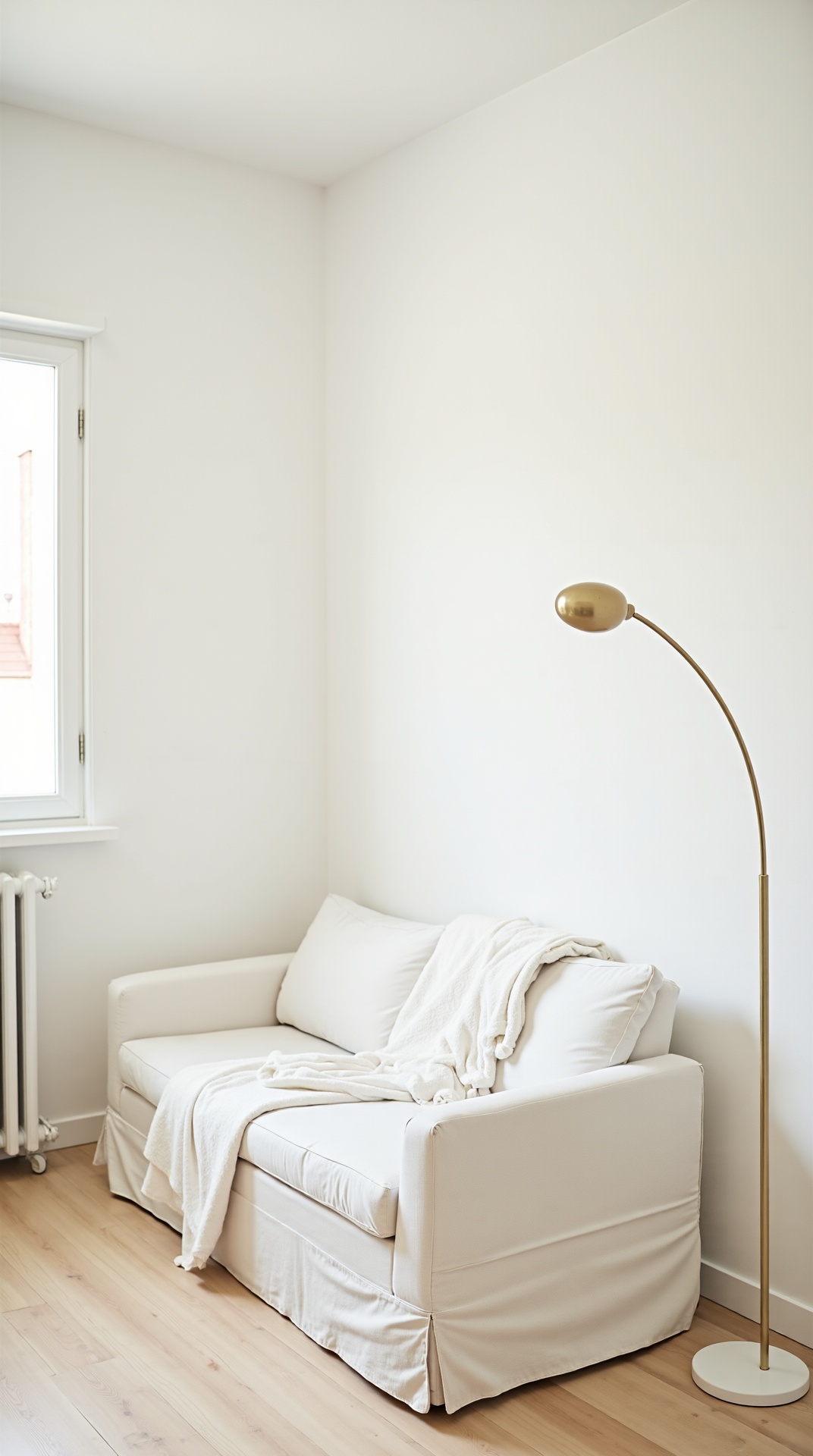 Minimalist white summer living room with clean, airy styling, photo 1 of 5