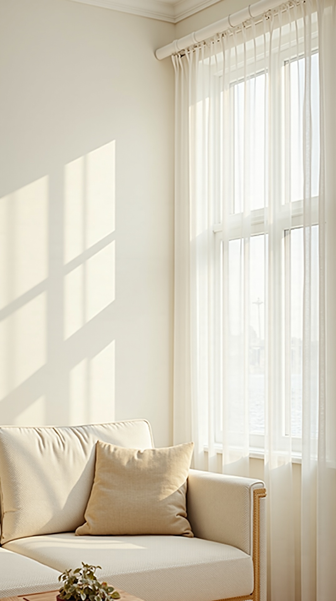 Minimalist white summer living room with clean, airy styling, photo 4 of 5