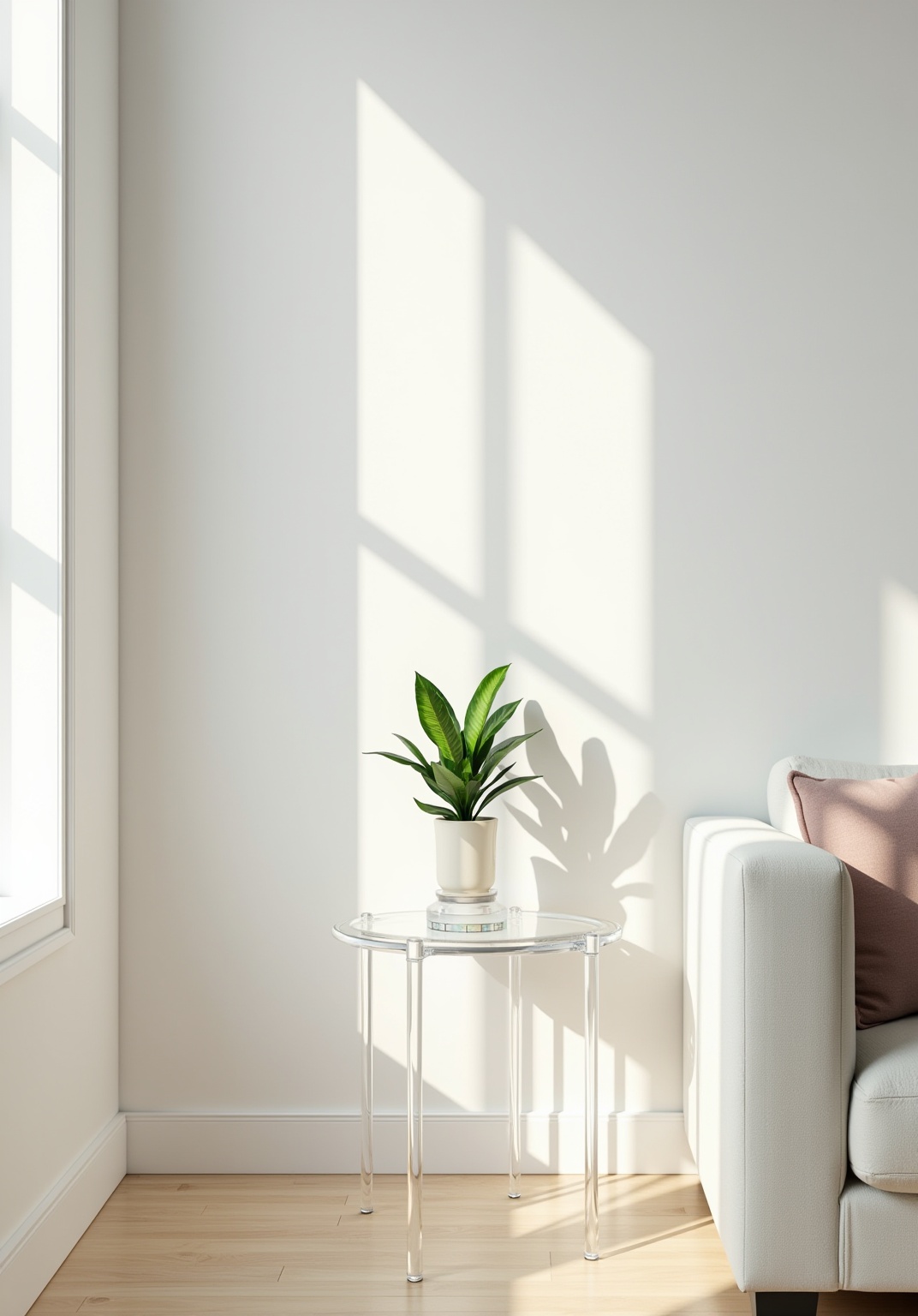 Minimalist white summer living room with clean, airy styling, photo 5 of 5