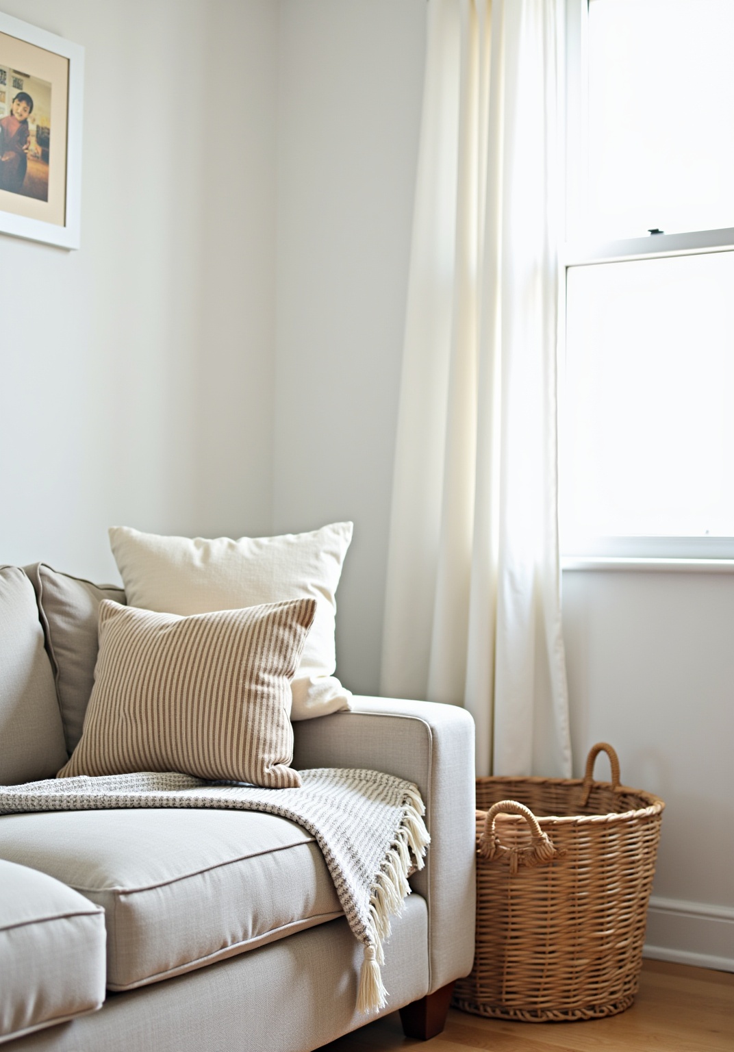 Breezy neutral summer living room with clear and natural textures, photo 2 of 5