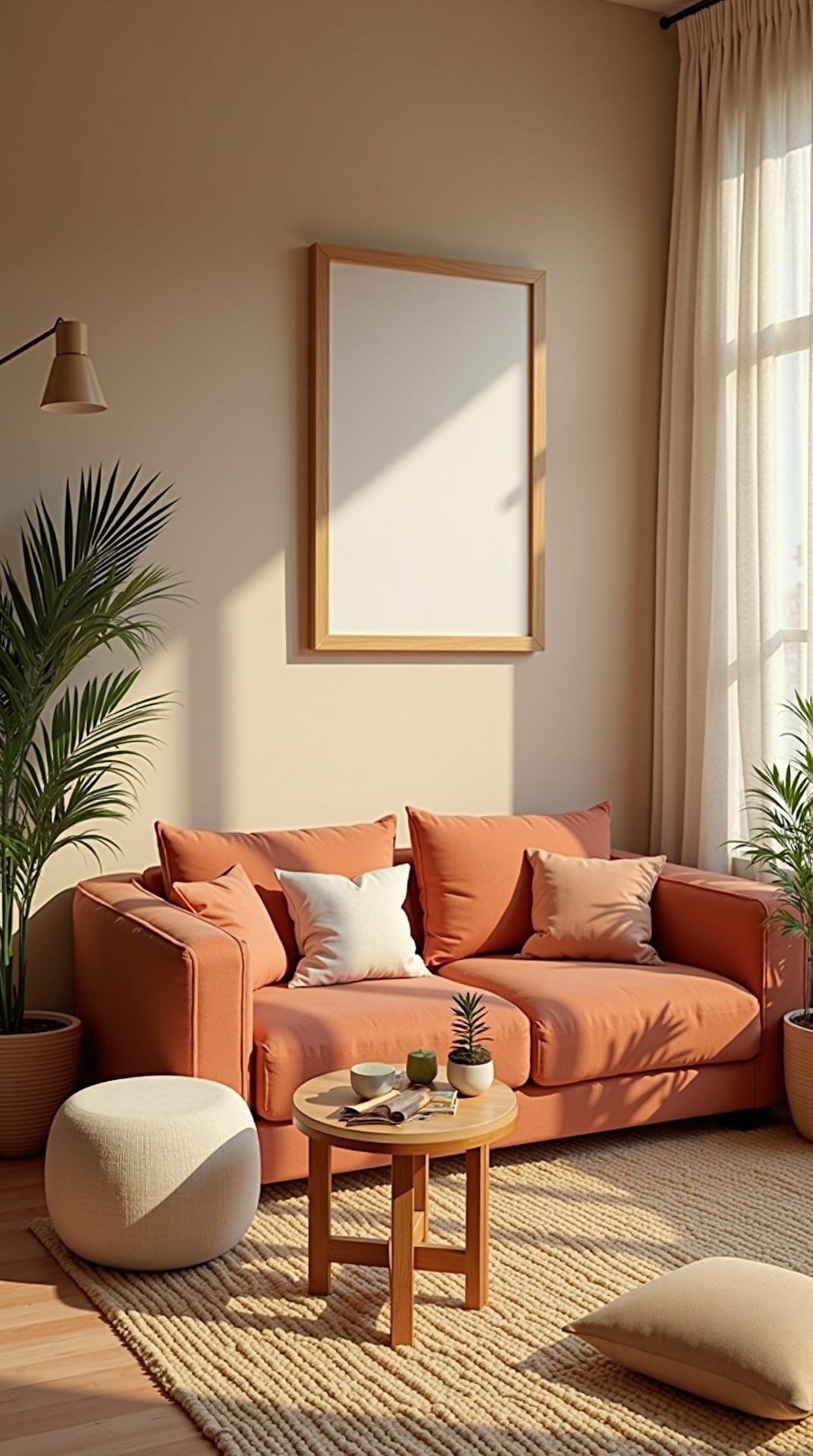 Terracotta and ochre accents on a neutral boho base