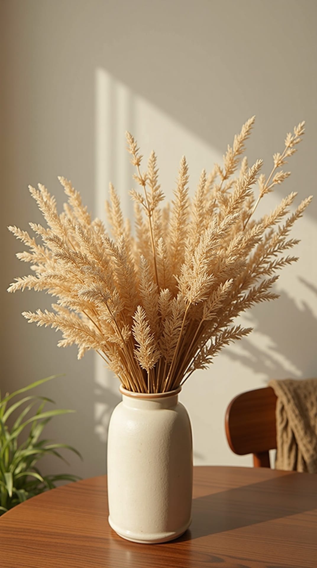 Dried florals and pampas grass in a ceramic vase