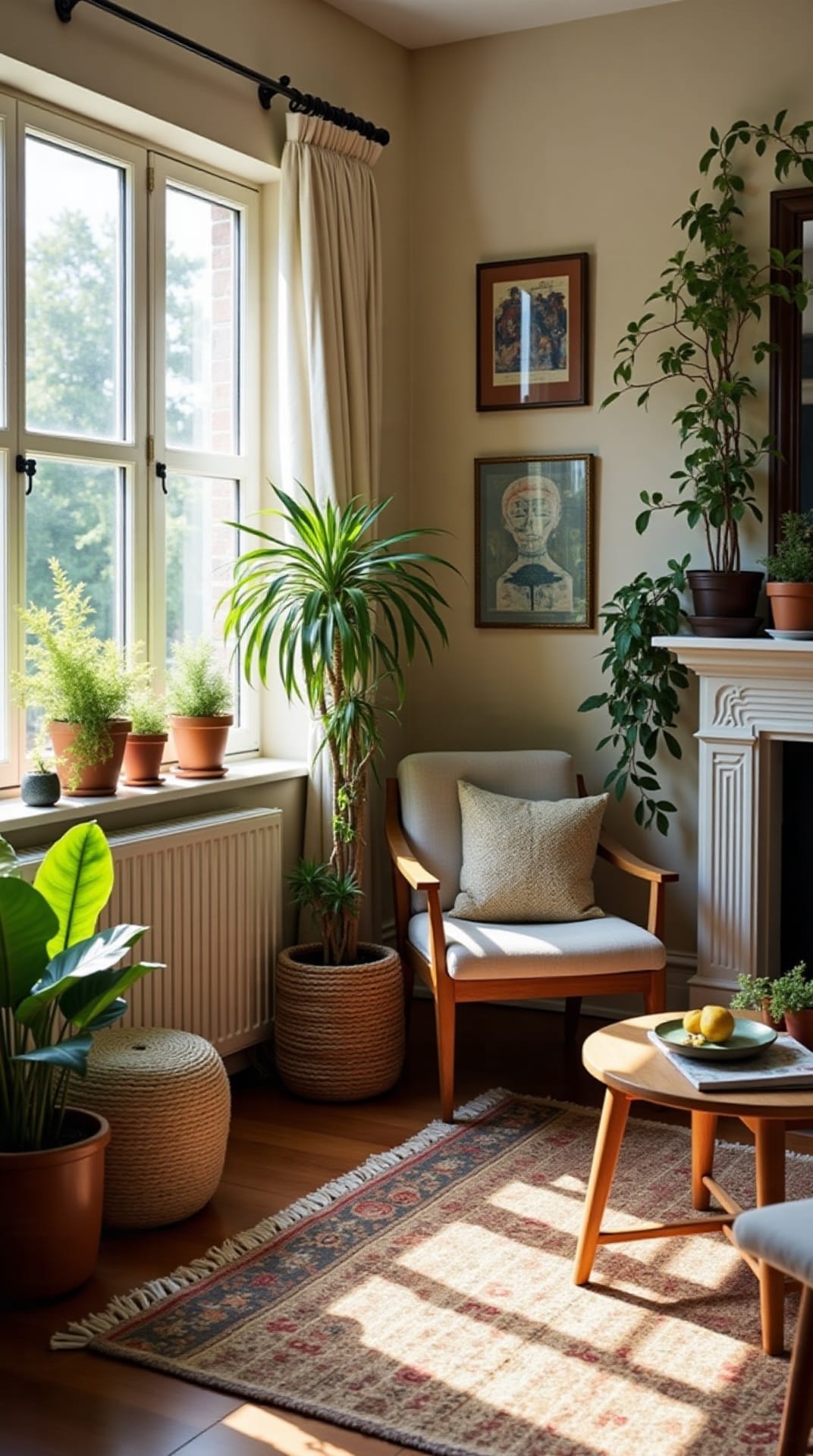 Imperfect personal boho living room with thrifted treasures