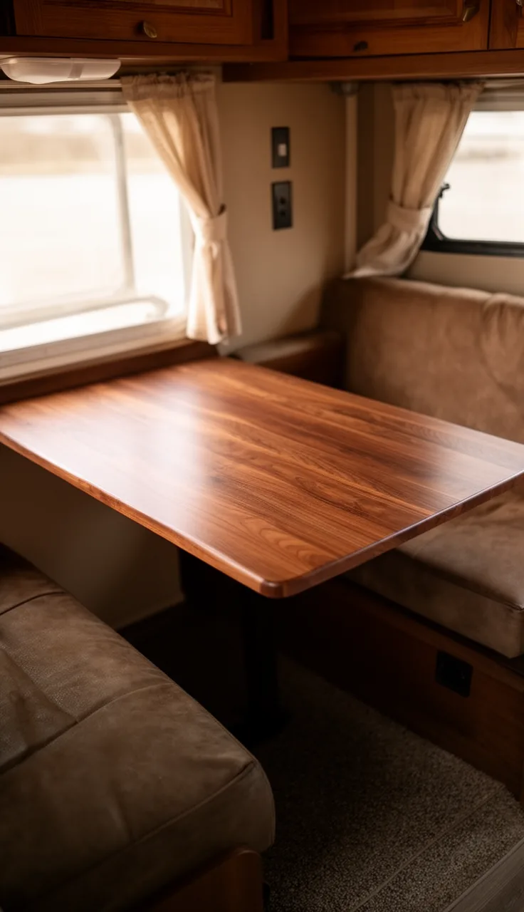 Warm walnut wood-look replacement dinette top on an existing base
