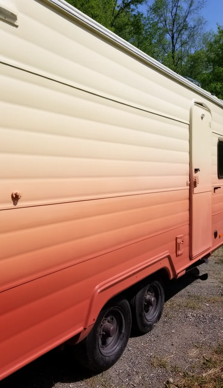 Camper exterior with a soft gradient ombre fading from cream to terracotta along the side