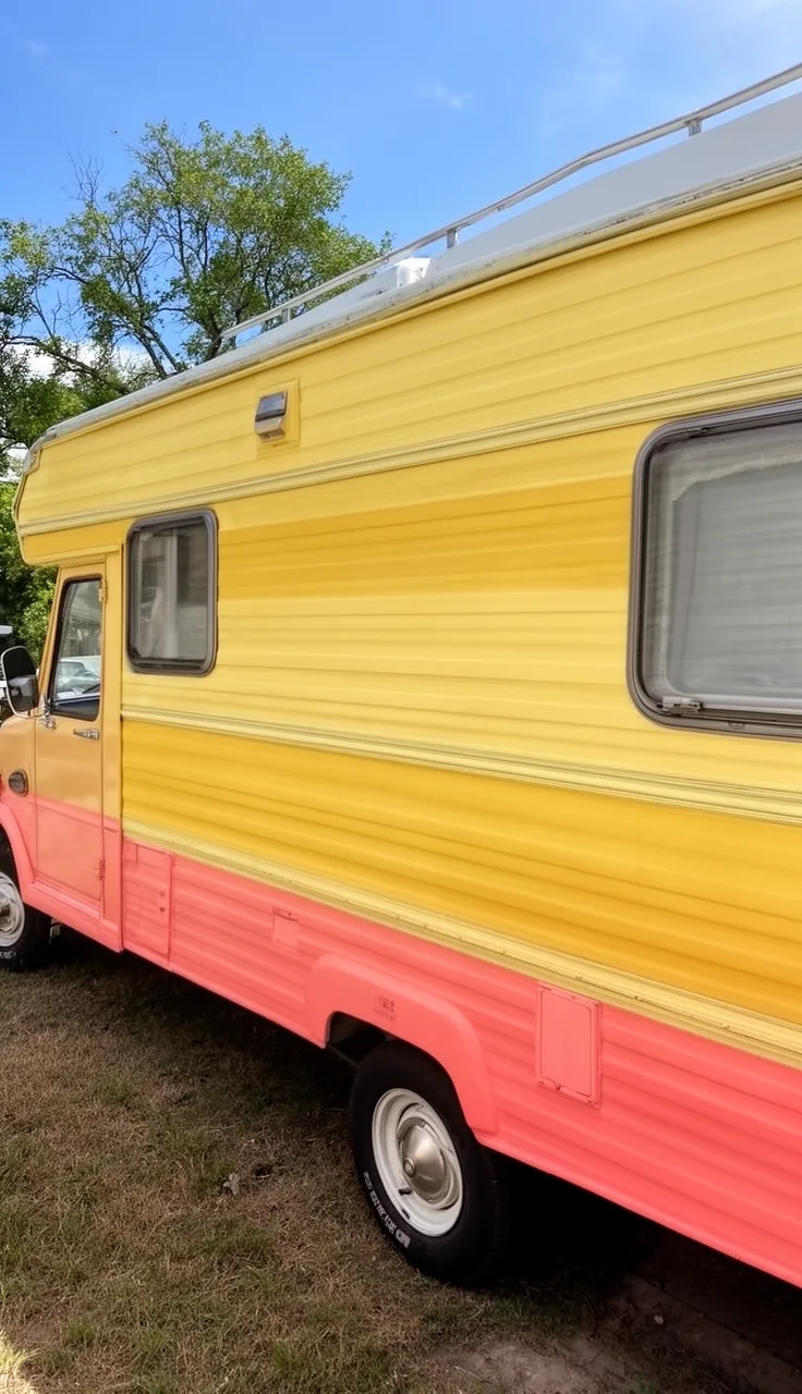 Camper painted a cheerful bright color like buttery yellow for a playful exterior