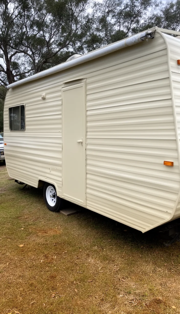 Camper exterior fully repainted a fresh soft neutral from top to bottom