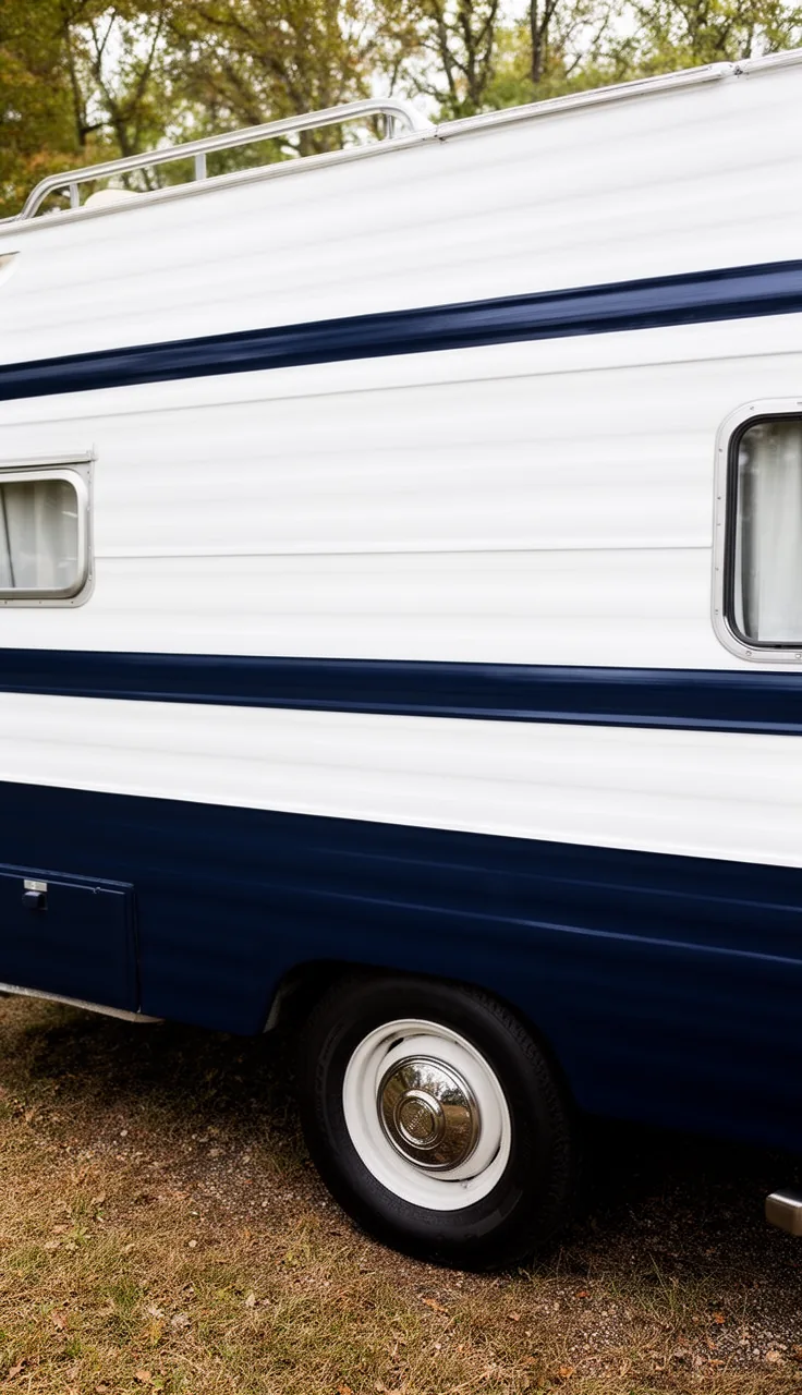 Camper in classic nautical navy and crisp white two-tone
