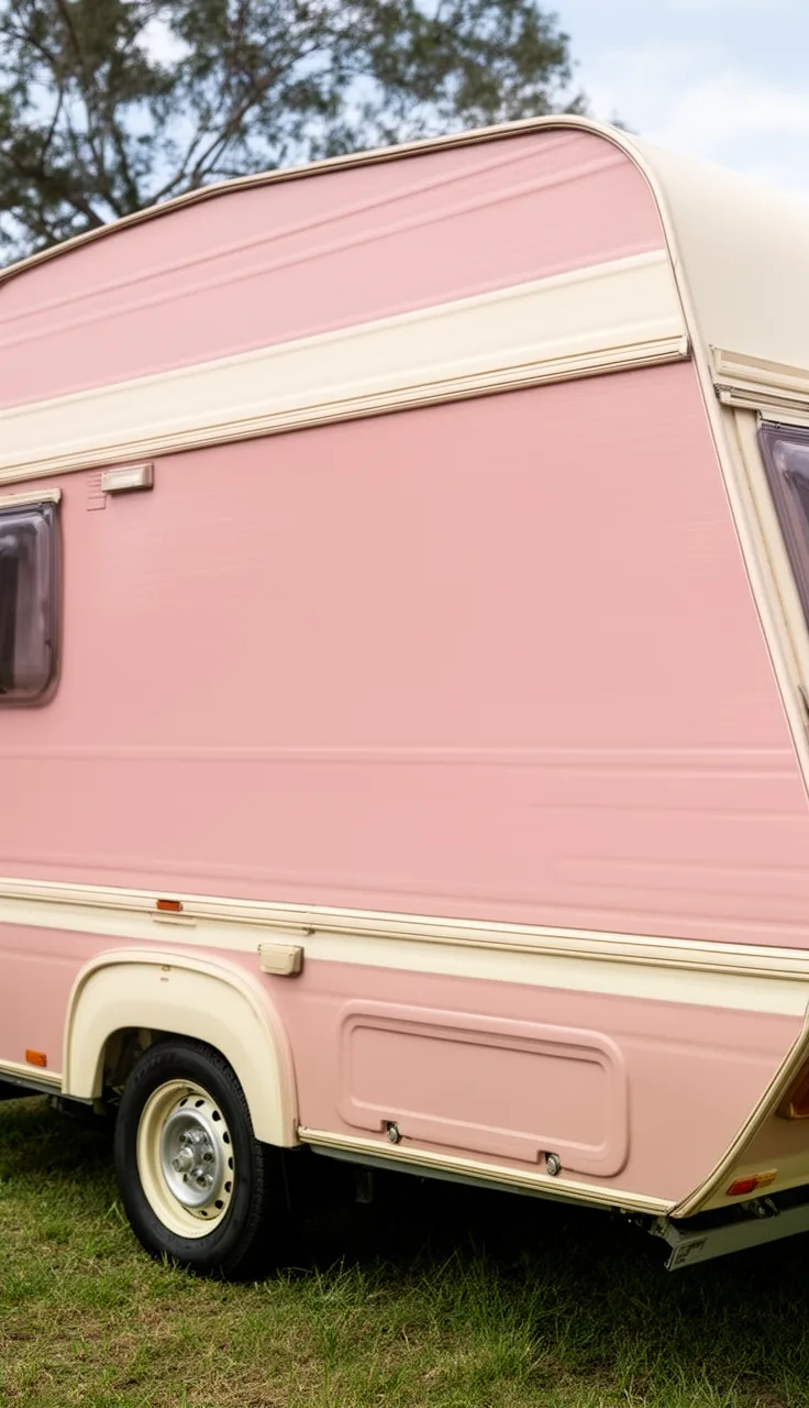 Camper painted a soft muted blush pink with cream trim