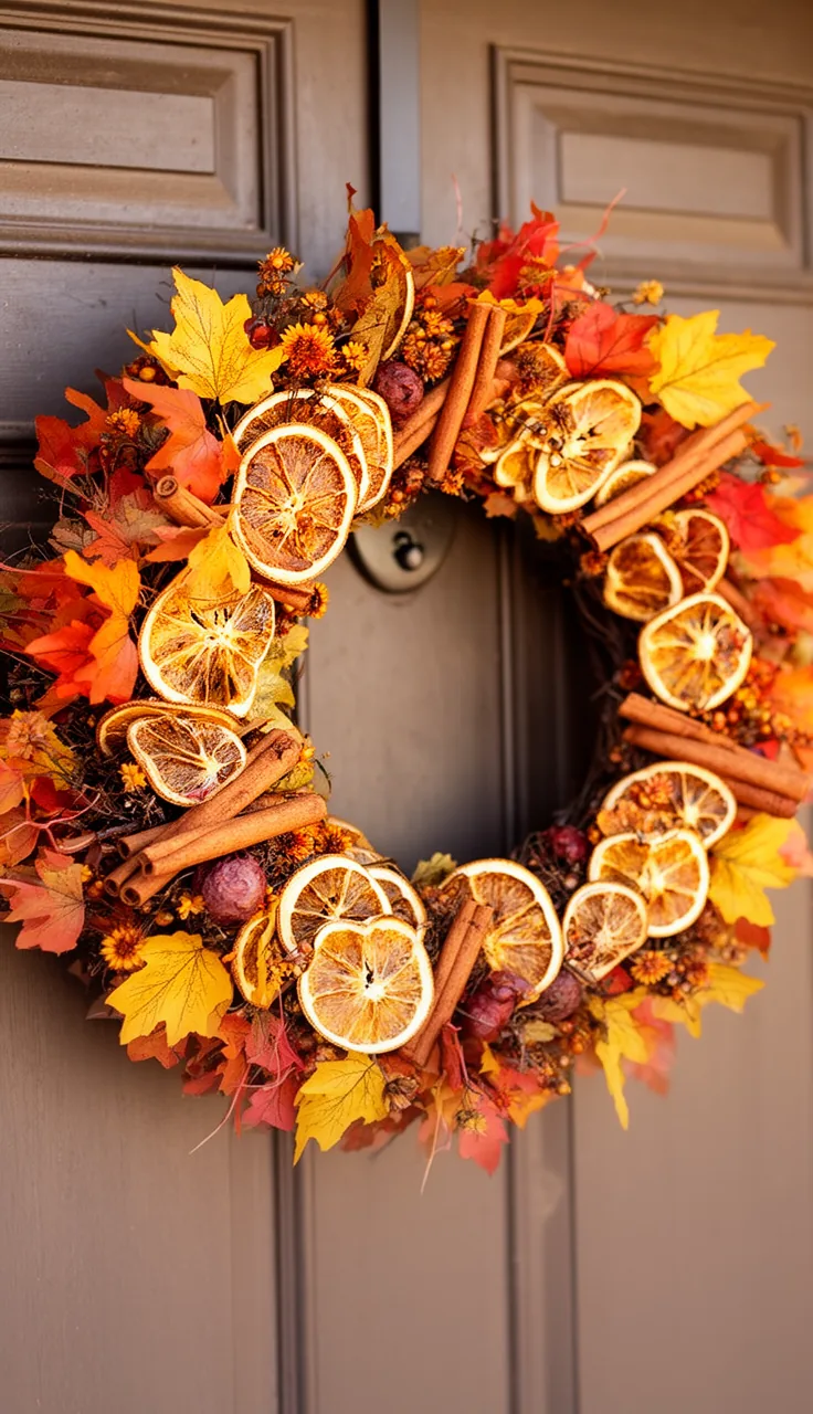Bug-resistant cinnamon and dried citrus fall wreath