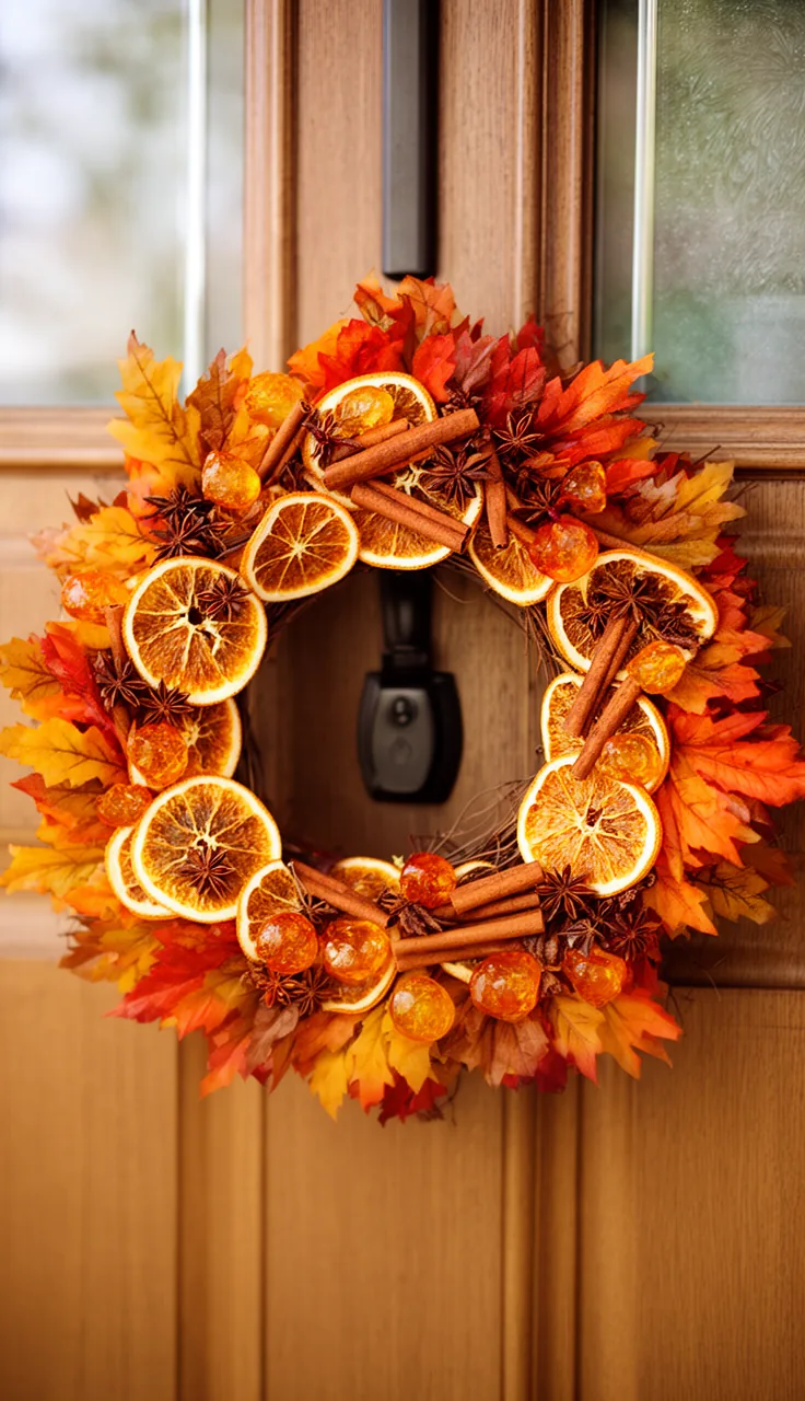 Dried orange and cinnamon scented fall wreath