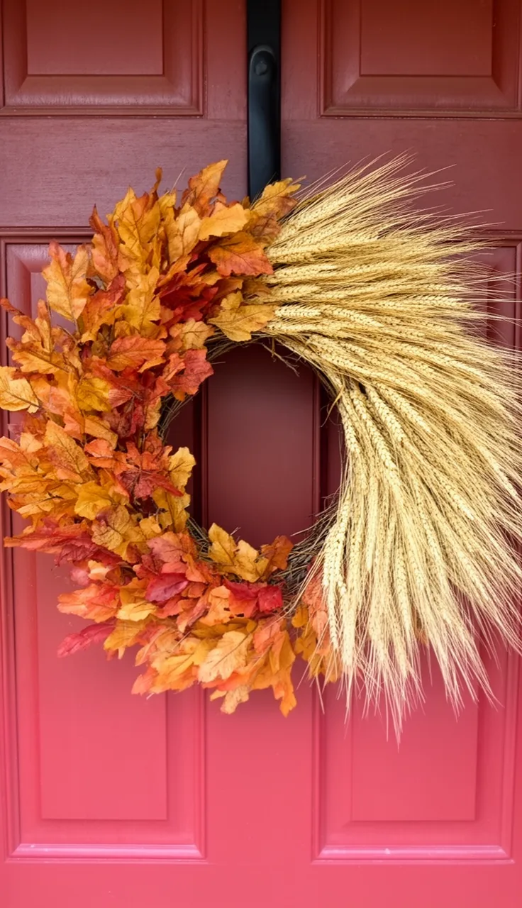 Golden wheat and dried grass farmhouse fall wreath