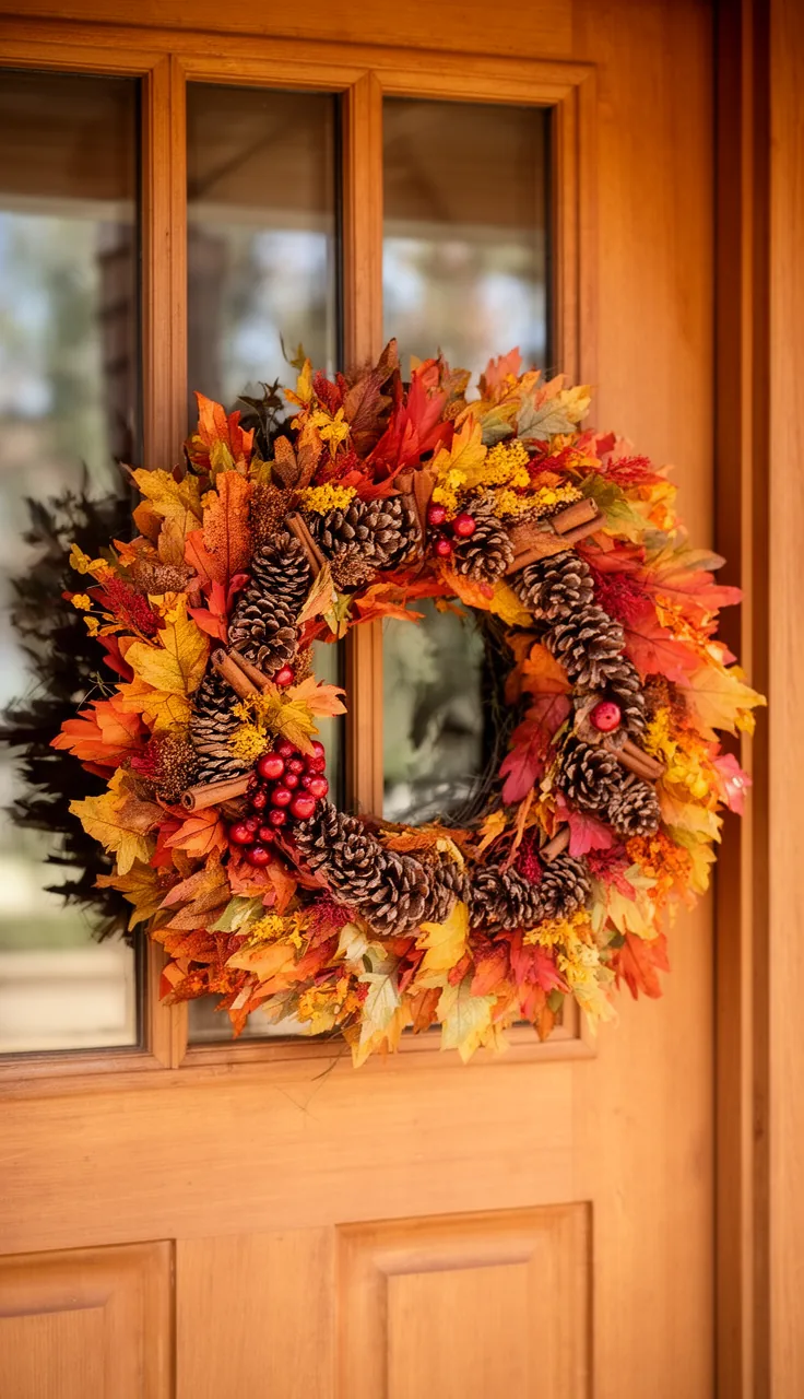 Pinecone and cinnamon rustic cabin fall wreath