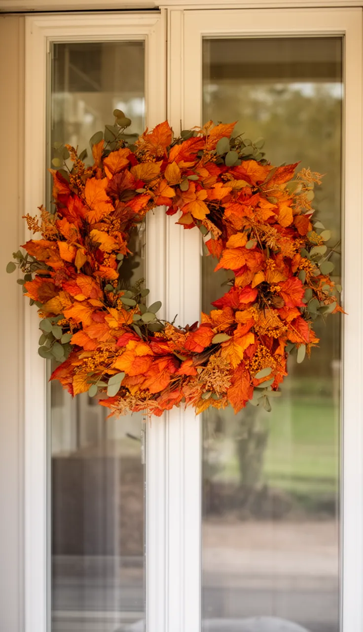 Slim eucalyptus twig fall wreath for a storm door