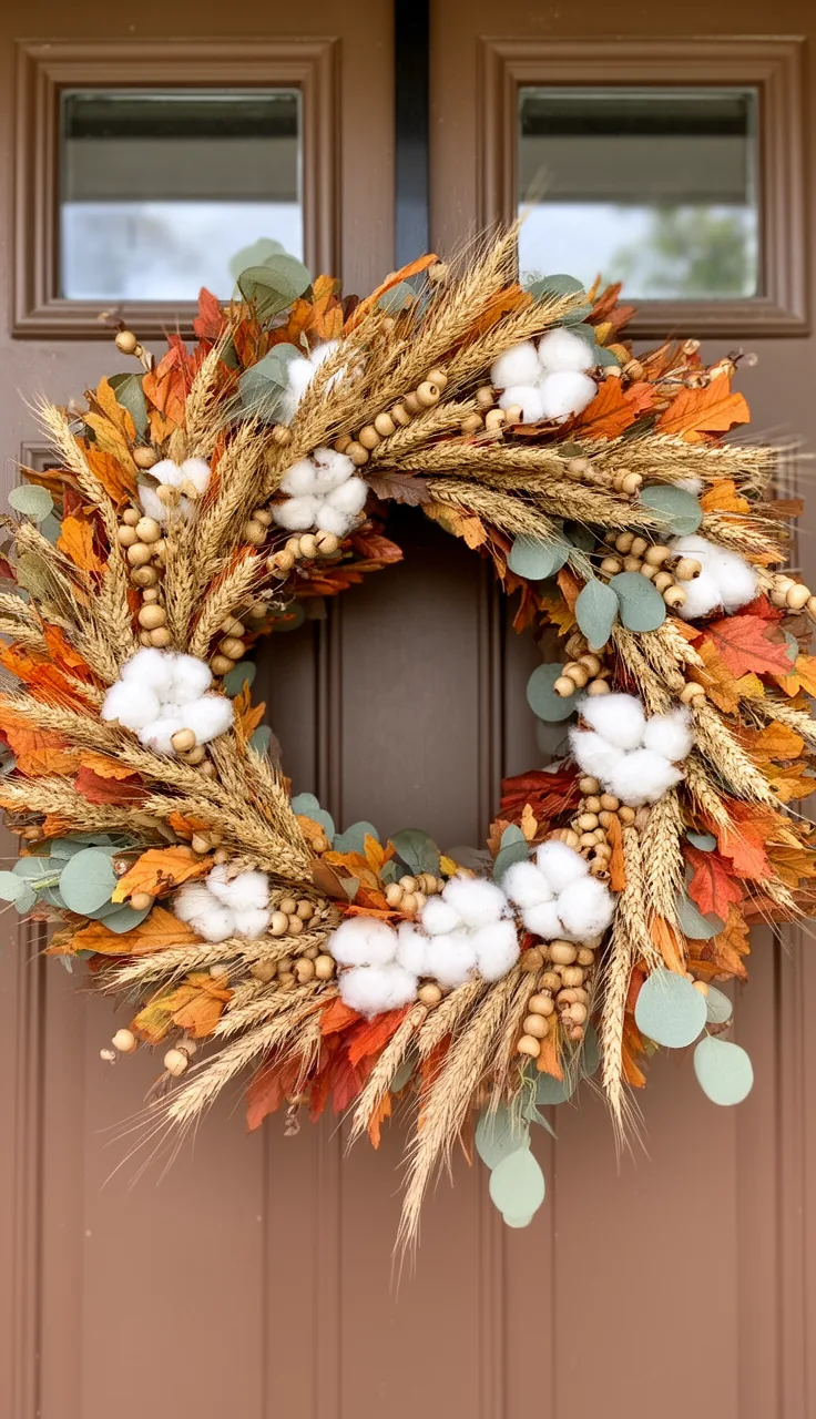 Allergy-friendly dried wheat and cotton fall wreath