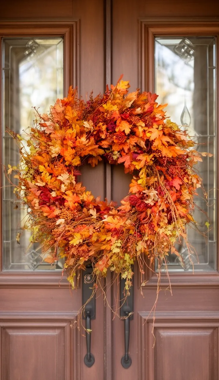 Oversized fall wreath on tall double doors