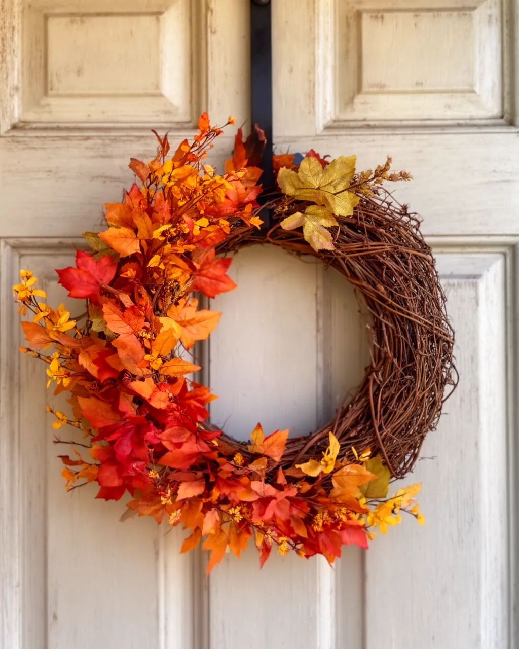 Simple grapevine fall wreath with a few sprigs