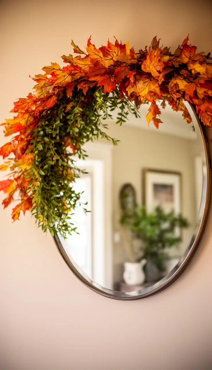 Fall garland looped over an entryway mirror