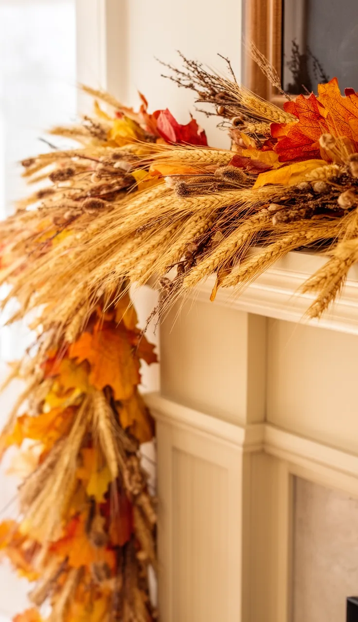 Golden wheat and dried grass fall garland