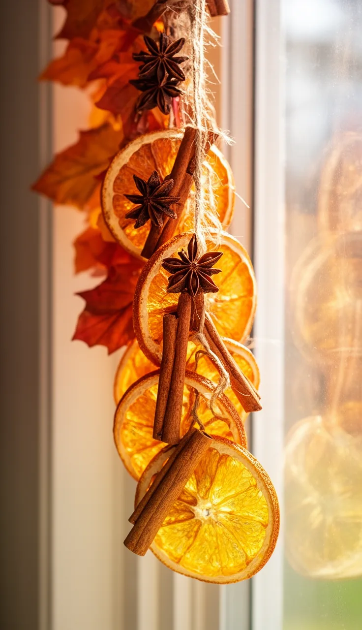 Dried orange and cinnamon scented fall garland
