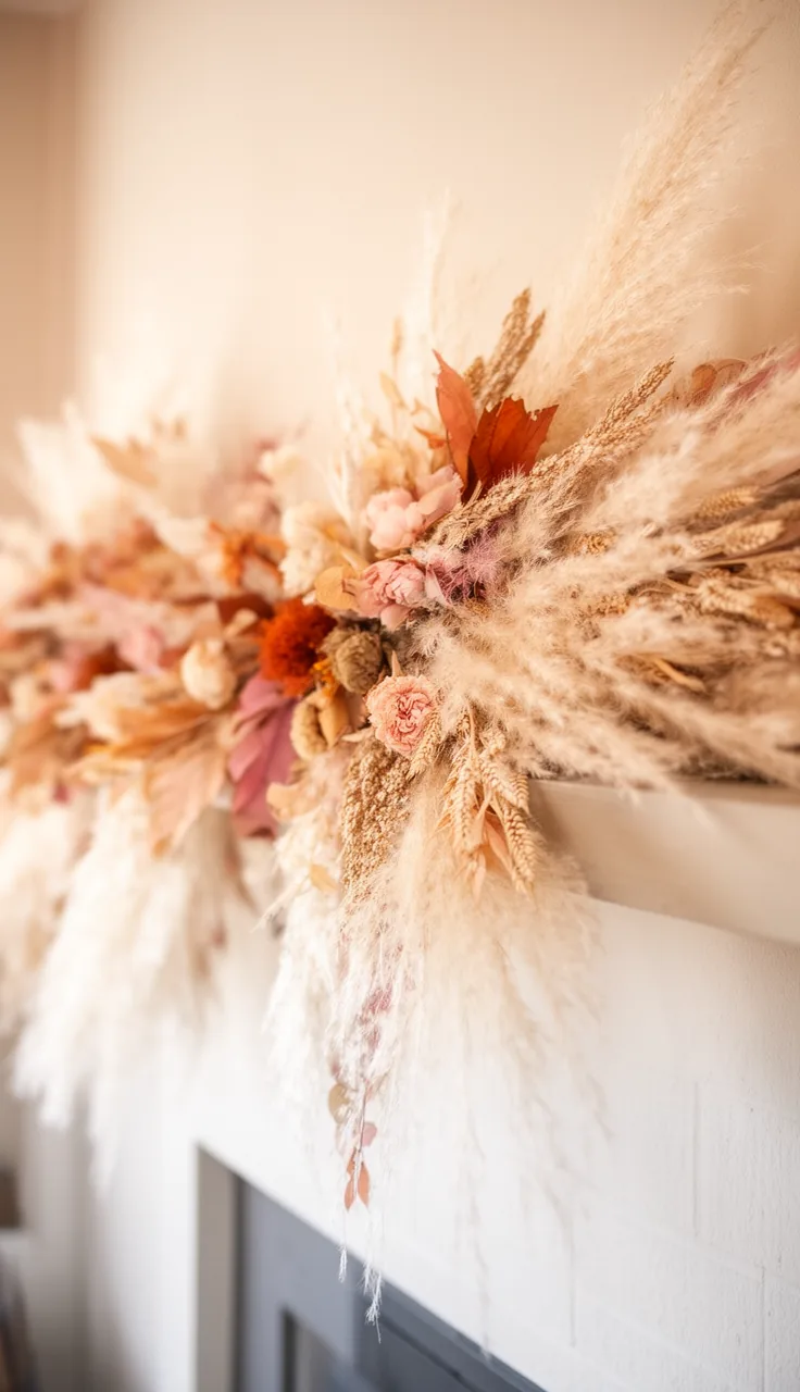 Pampas and dried floral boho fall garland