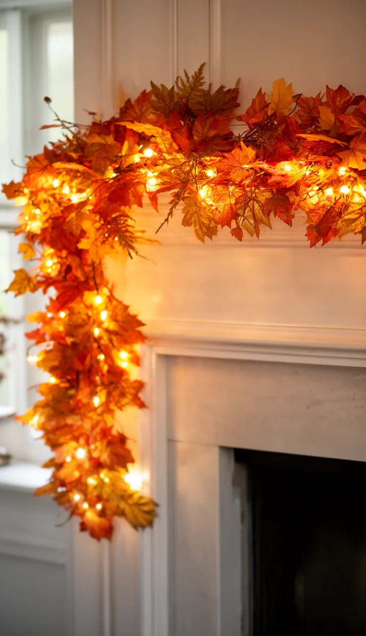 Pre-lit fall garland with even warm white lights