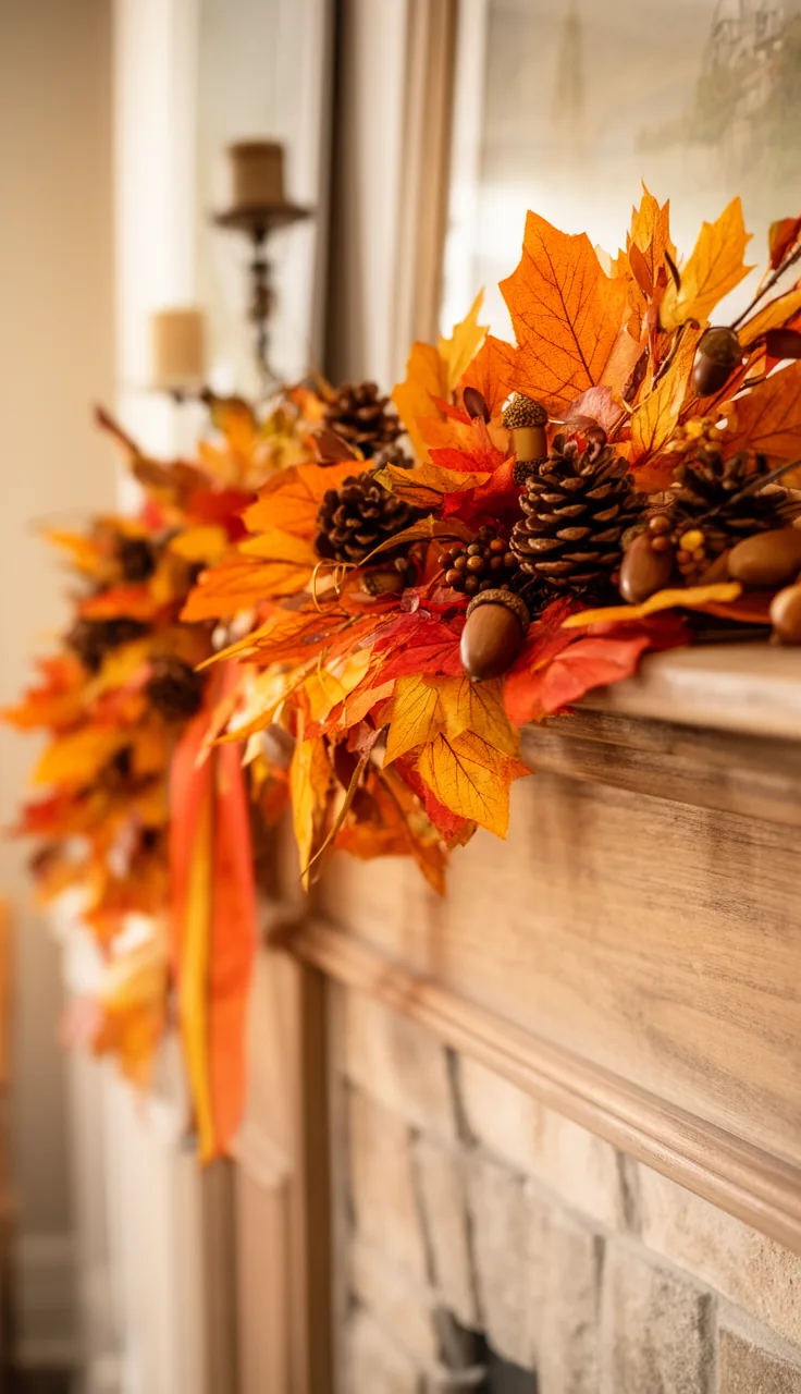 Budget fall garland with pinecones and ribbon