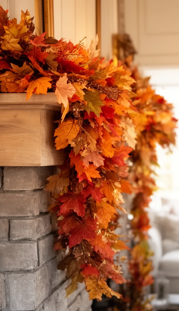 Full ready-made fall garland on a mantel