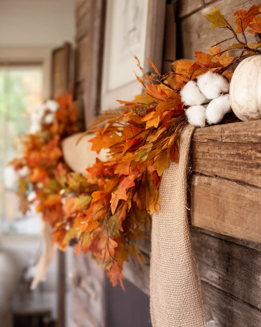 Cotton and burlap farmhouse fall garland