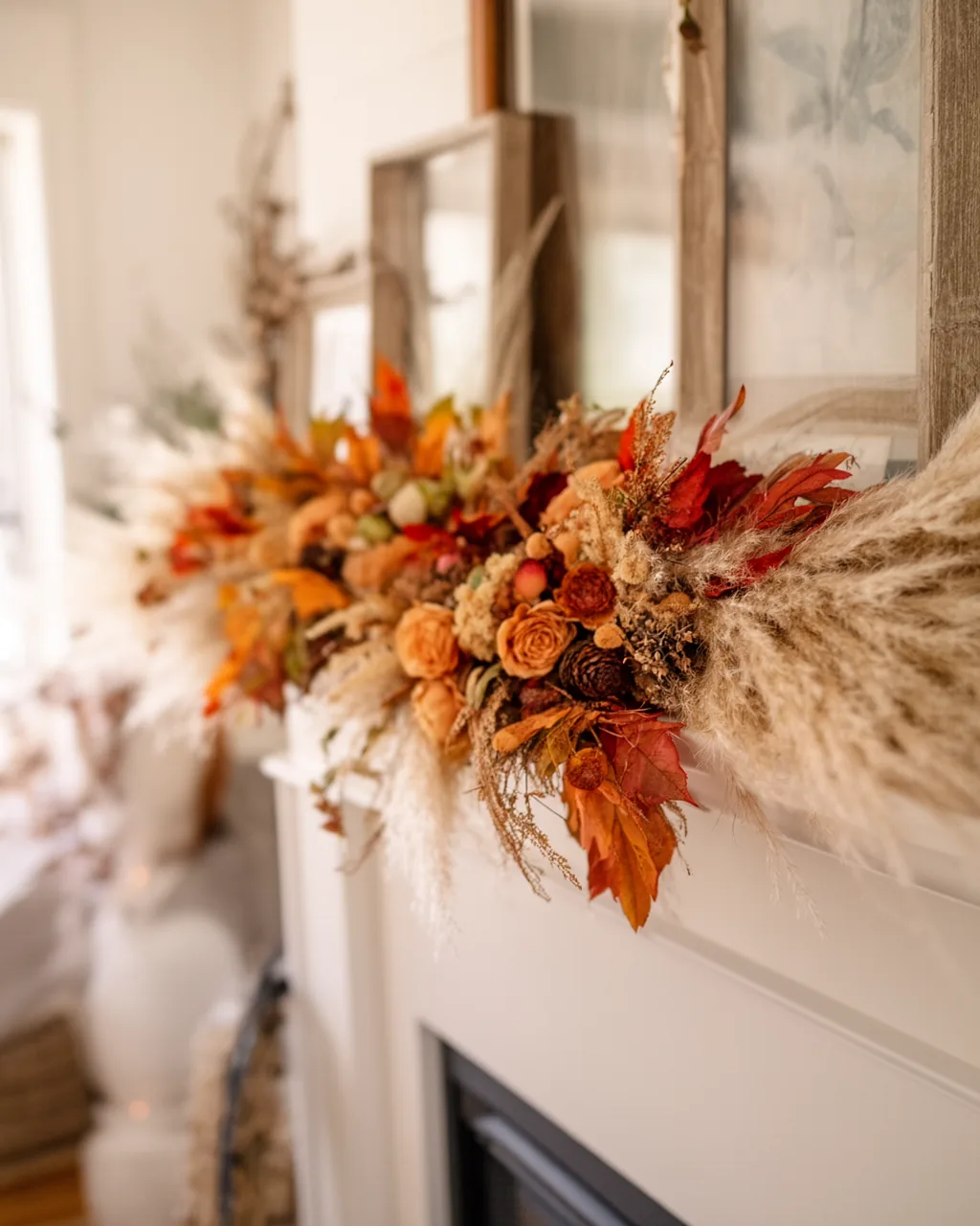 Pampas and dried floral boho fall garland