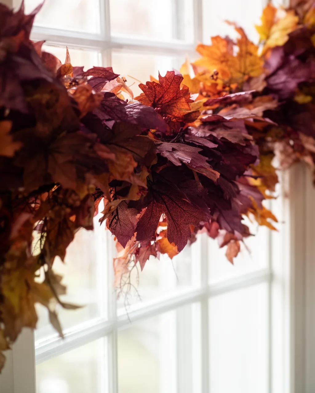 Sun-resistant rust and plum fall garland